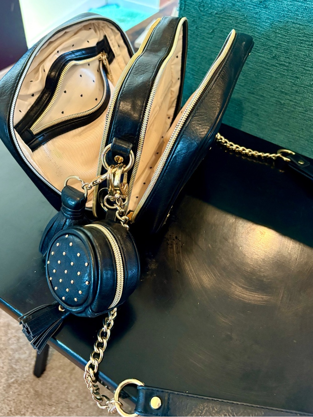 Itzy Ritzy Black Studded Crossbody Diaper Bag with Detachable Coin Pouch - Picture 12 of 14